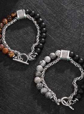 虎眼石转运珠钛钢手链男百搭女高