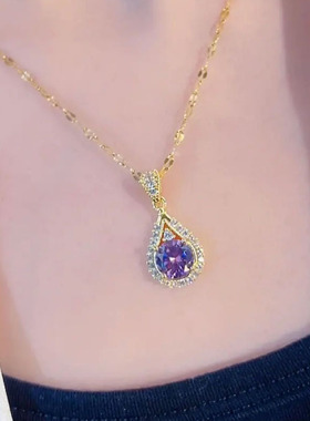 韩国网红镶嵌紫色锆石吊坠新款女