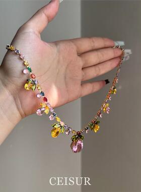 春日花朵浮夸彩宝项链超
