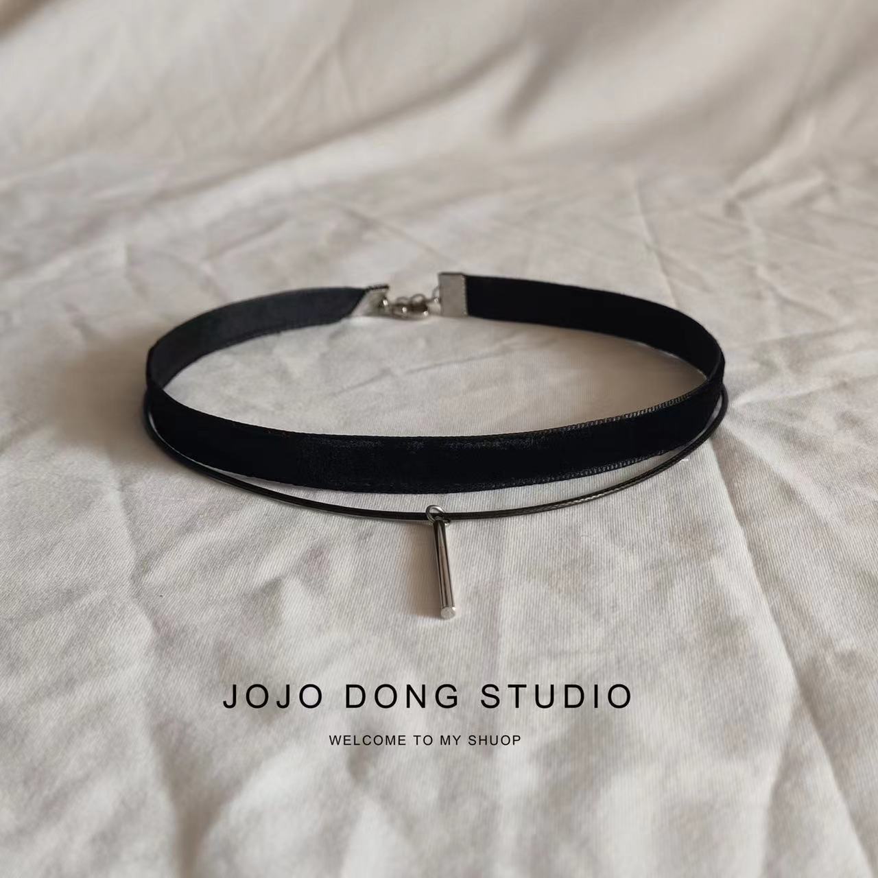 原宿韩国绒绳双层choker黑色项圈女简约短款颈带chocker 锁骨颈链 - 图0