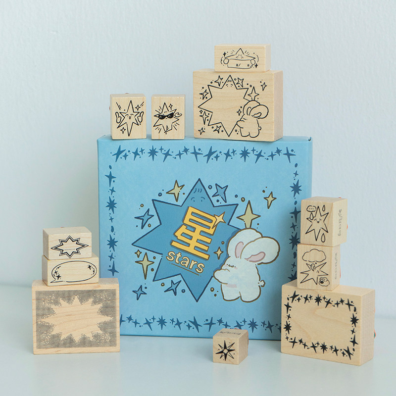 白日几何正品英文星期兔绵绵系列木头印章one week星星系列星期印章单枚套组 手帐记录可爱印章手帐日期,淘宝优惠券,粉丝福利购,淘宝优惠卷