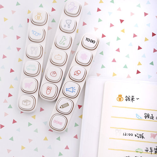 可得优六联印章按键式印章可爱装饰记账手账DIY打卡简笔画素材手帐灵感爱好者文具创意装饰盖印正品创意印章 - 图2