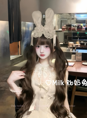 奶兔姬*奶芙小兔/ 可爱蕾丝兔耳朵白色发带lolita头饰甜美kc发饰