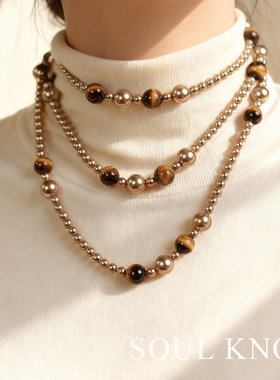 虎眼石双层项链女轻奢小众