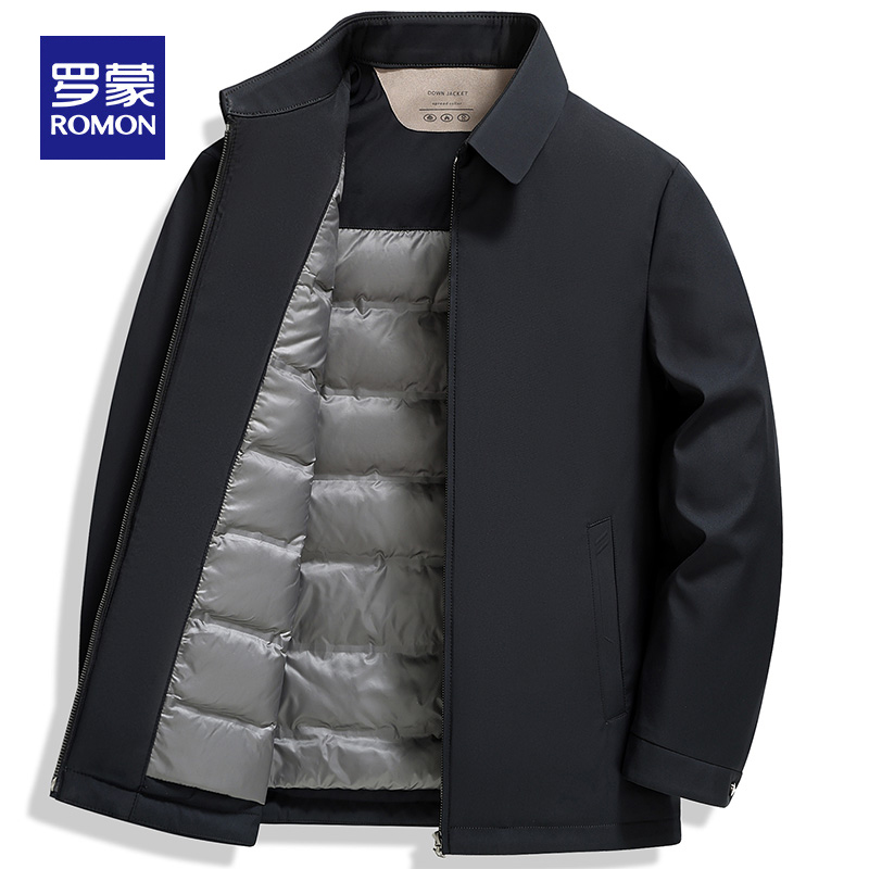 90鸭绒丨罗蒙男士羽绒服冬季翻领25新款商务行政保暖爸爸冬装外套