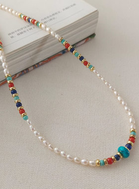 新中式敦煌风淡水珍珠南红锁骨链