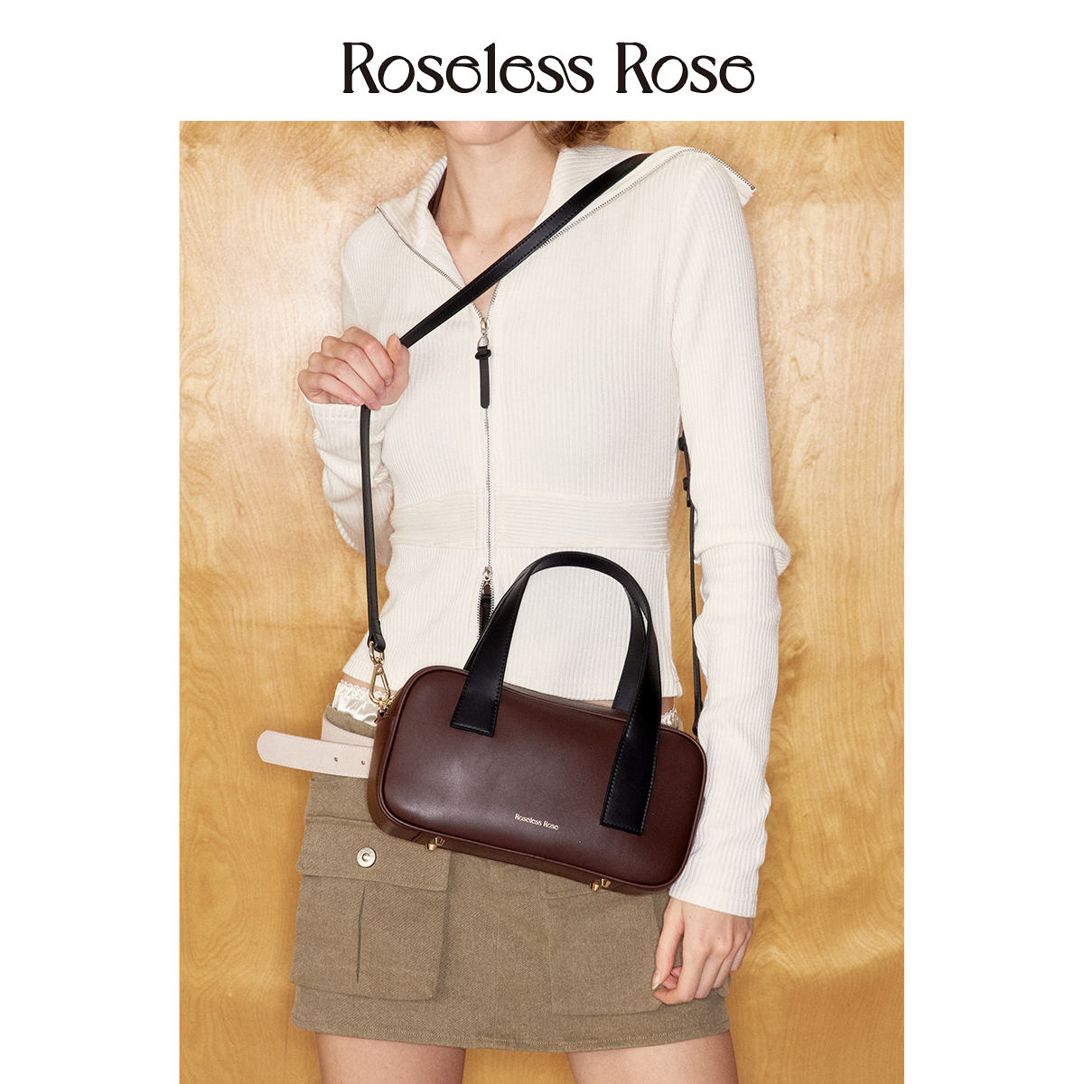 Roseless波士顿包真皮大容量小众设计保龄球包单肩斜挎包女手提包