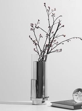 简约现代玻璃花瓶轻奢摆件创意家居花束插花器样板房间金属装饰品
