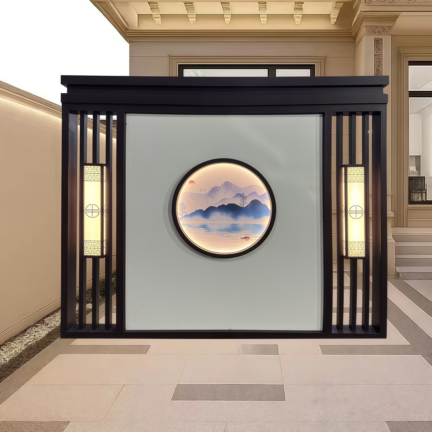 庭院入户不锈钢迎门墙新中式金属格栅屏风定制别墅小区园林影壁墙,淘宝优惠券,粉丝福利购,淘宝优惠卷