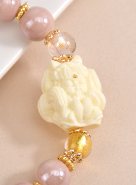 五台山直发香灰琉璃粉瓷九尾狐手串招财桃花大漆珠大黑天手链礼物