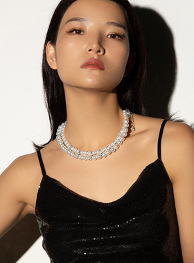 vk饰品 法式优雅双排短款项链女时尚气质高级夸张宴会秀场款颈链
