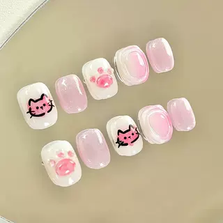儿童穿戴甲短款卡通小猫搞怪女童手工美甲指甲贴片2024新年猫咪,淘宝优惠券,粉丝福利购,淘宝优惠卷