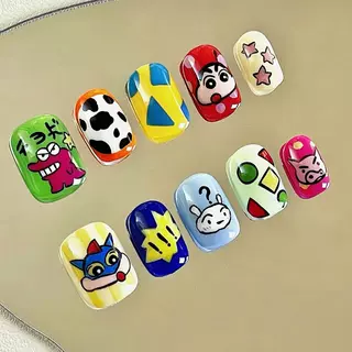 儿童穿戴甲短款卡通小猫搞怪女童手工美甲指甲贴片2024新年猫咪,淘宝优惠券,粉丝福利购,淘宝优惠卷