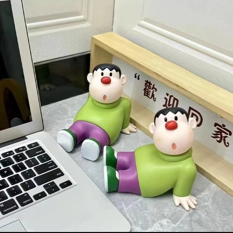 冀匮创意卡通歪头坐姿胖虎手机支架追剧车载装饰摆件懒人可爱玩具创意个性汽车中控台公仔手机平板支架通用