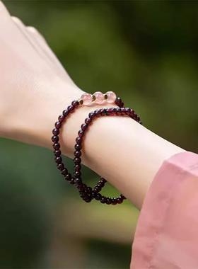 天然石榴石手链女福牌小众精致手饰冷门闺蜜双人幸运保真水晶手串