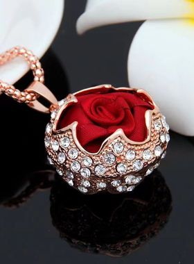 韩版高档毛衣链玫瑰花吊坠长款项链女衣服挂件时尚百搭配饰挂饰品