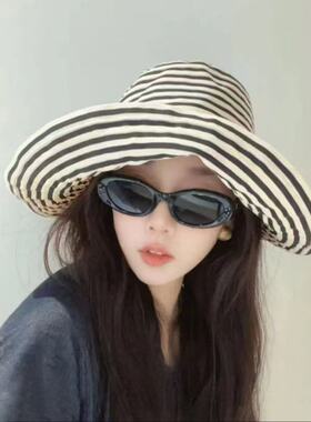 黑白条纹渔夫帽子女胶片日记风大