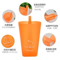 - = kindergarten straw cup one-piece drink water cup juice cup plastic bring your own milk cup transparent fruit -