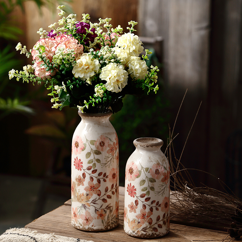 彩菊陶瓷小花瓶艺术复古摆件客厅插花怀旧田园风创意小众家居干花