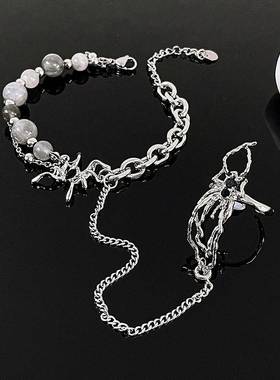 暗黑蜘蛛一体式叠层手链ins小众设计开口可调节手饰戒指项链男女