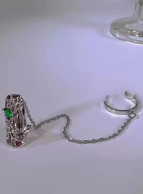 绿色高级感指甲戒护指护甲套气质显白冷淡风蛇院女孩冲啊