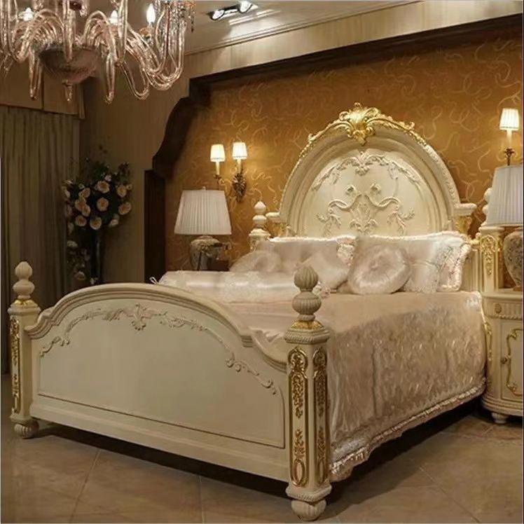 法式复古实木描金床主卧2米大床欧式双人婚床美式雕花公主床现货