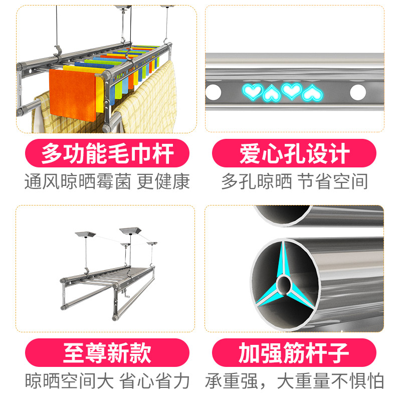 阳台手摇升降晾衣架室内双杆升降晒衣架三杆晾衣杆四杆加筋凉衣架