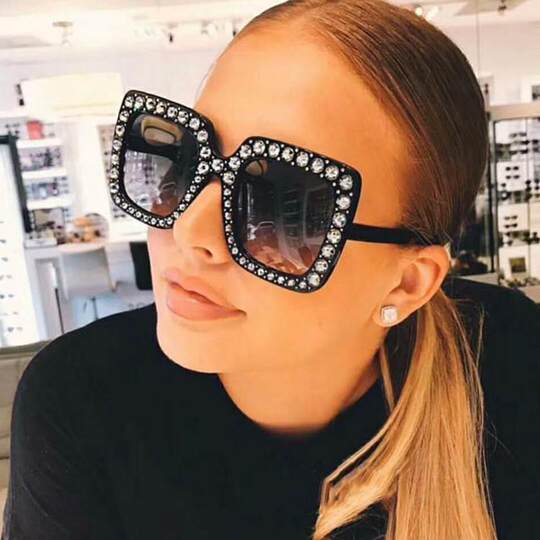 European and american new fashion imitation diamond sunglasses large square frame catwalk cross-border trend sunglasses foreign trade glasses
