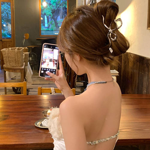 冷淡风蝴蝶结抓夹女2025新款大号后脑勺金属鲨鱼夹高级感头饰发饰 - 图0