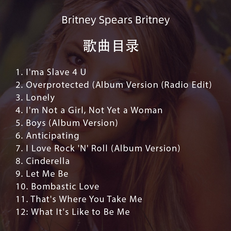 正版现货布兰妮 Britney Spears同名专辑 12寸透明胶黑胶唱片LP-图3