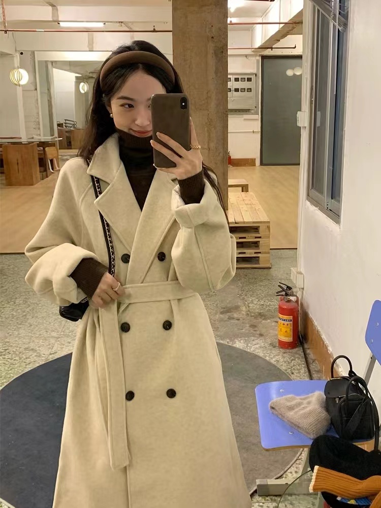 YJ潮风衣女2023新款韩系高级感黑色英伦风中长短款毛呢大衣外套_小懒猫美衣15号店_女装/女士精品-第5张图片-提都小院