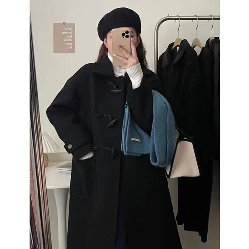 2023新款秋冬高级感赫本风加厚呢子外套