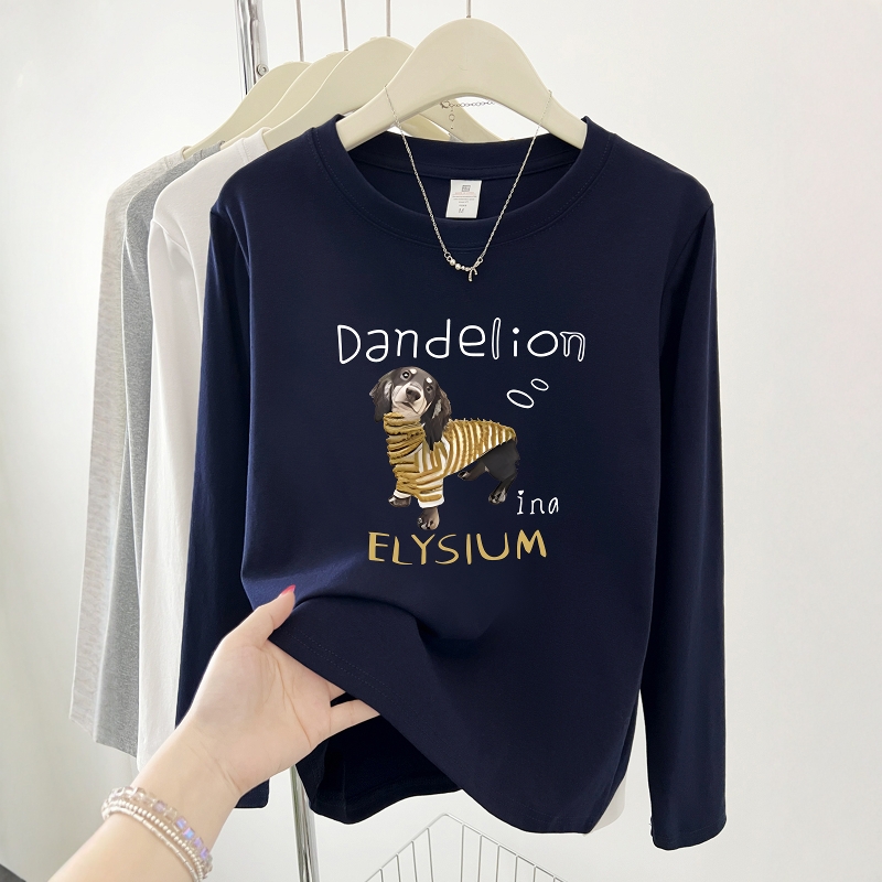 可爱印花秋冬2025新款正肩圆领长袖T恤女学院风设计感百搭上衣ins - 图2