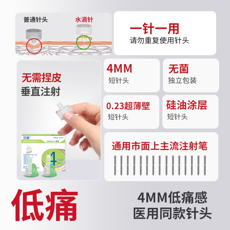 贝稳胰岛素注射笔针头打司美格鲁肽胰岛素针头一次性4mm5mm6通用