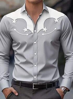 Men's Long Sleeve Shirt Western cowboy Shirt Denim Shirt Ret