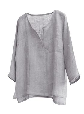 Men's Cotton Linen Shirts Blouses Long Sleeve Social Shirts