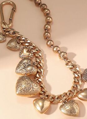 Exaggerated Vintage Heart Pendant Necklace Punk Retro Gold C