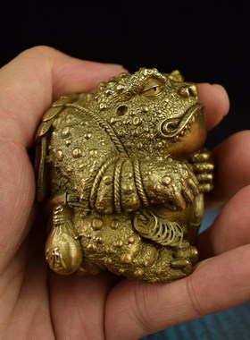 全黄铜实心招财金蟾蜍文房桌面摆件镇纸手把件癞蛤蟆吃天鹅工艺品