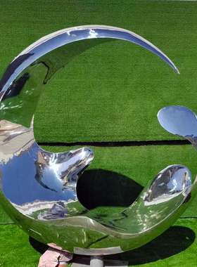 不锈钢水景圆环月亮雕塑圆形金属月亮样品屋展示中心创意发光景观