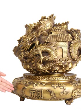 纯铜九转乾坤鼎时来运转九龙转运球客厅书房工艺品家居装饰品摆件