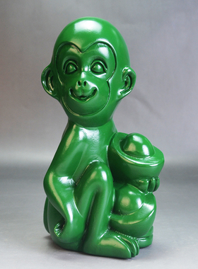 精选绿色木雕猴子摆件三合十二生肖猴实木猴家居办公室装饰工艺品