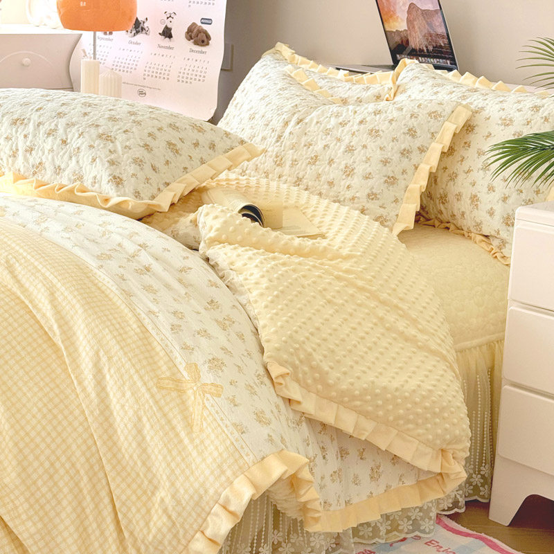 韩式玫瑰碎花系列加绒加厚【豆豆绒被罩四件套】床品花边被罩套件,淘宝优惠券,粉丝福利购,淘宝优惠卷