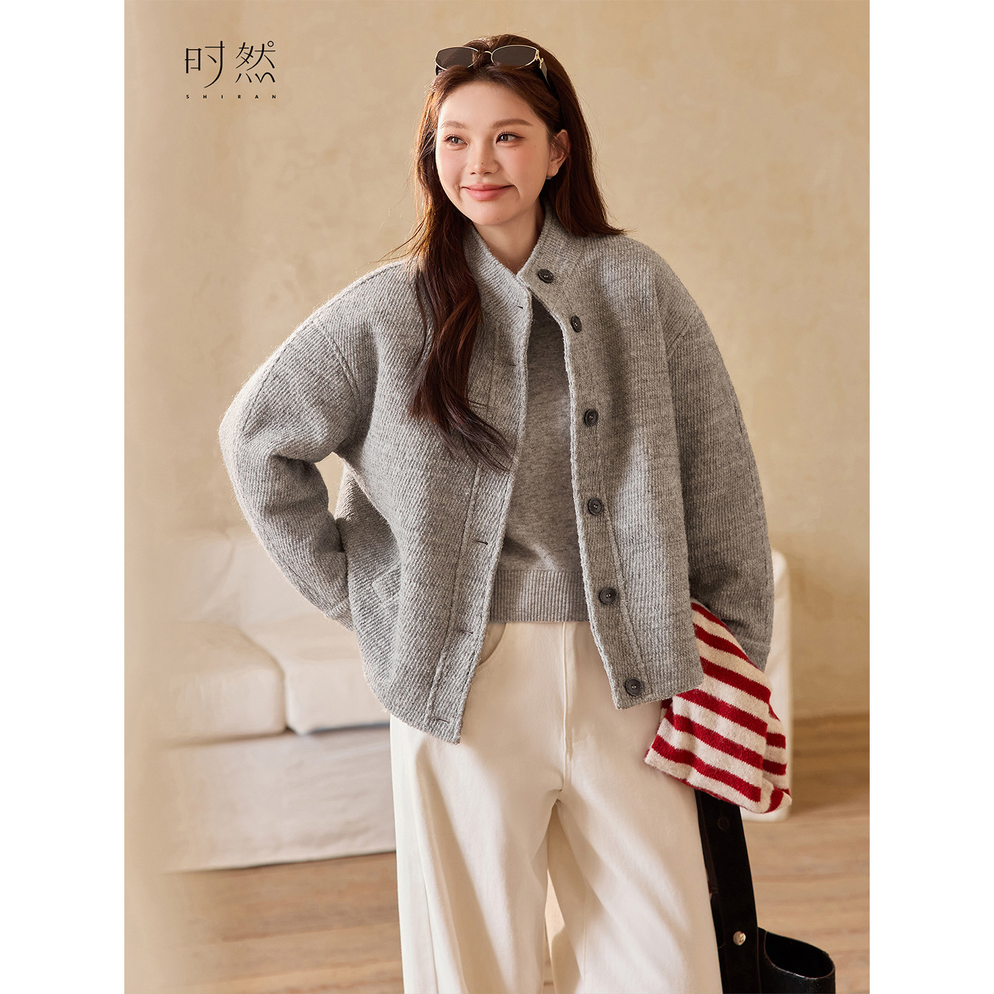 时然大码微胖MM25年冬季含羊毛外套松弛棒球服宽松夹棉毛呢外套,淘宝优惠券,粉丝福利购,淘宝优惠卷