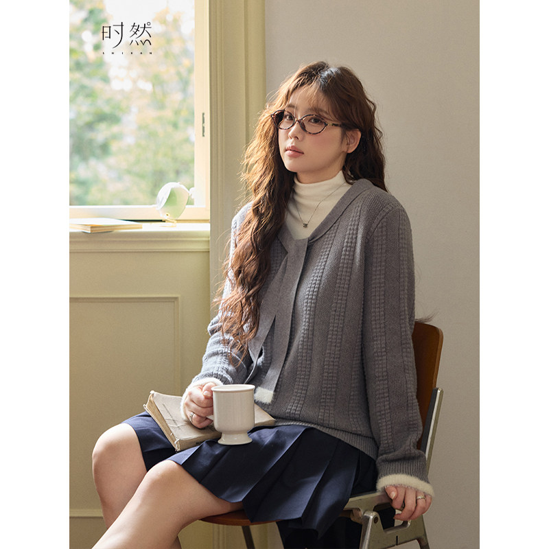 时然大码微胖MM24年冬新款百搭海军领撞色针织衫,淘宝优惠券,粉丝福利购,淘宝优惠卷