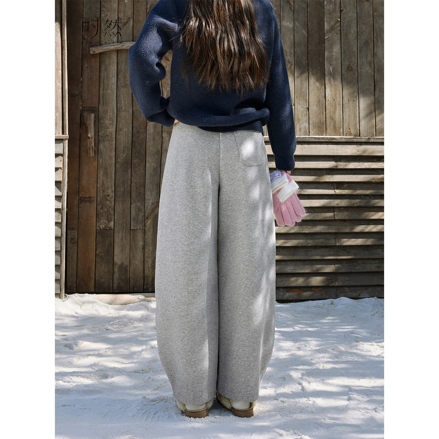 时然大码灰色阔腿裤冬季加绒加厚卫裤微胖mm女装裤子直筒裤弯刀裤,淘宝优惠券,粉丝福利购,淘宝优惠卷