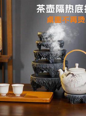 花盆水缸鱼缸承重增高底座中式假山石头圆形底托桌面摆件高级感