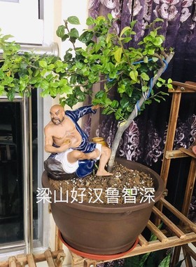 石湾陶瓷工艺品摆件家居盆景盆栽假山造景搭配摆设水浒传鲁智深
