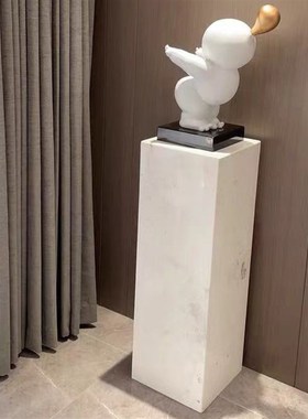 白色大理石底座摆件客厅玄关电视柜旁落地石柱基座摆台石墩雕塑台