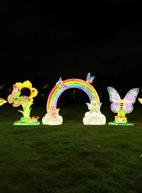 卡通仿真蝴蝶座椅发光彩虹云朵玻璃钢草坪景区户外装饰美陈大摆件