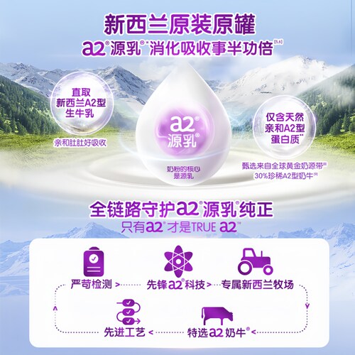 澳洲a2奶粉二段紫白金2段婴幼儿配方牛奶粉至初新西兰进口900g*6 - 图2